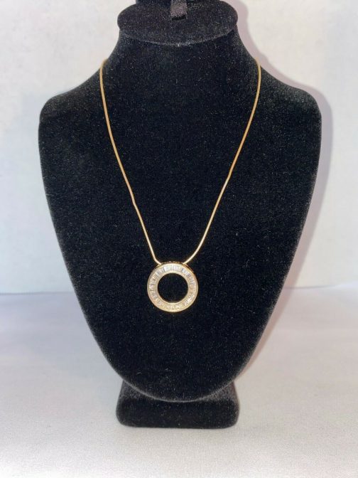Gold Over Sterling Silver Necklace w/Circle Pendant and Marcasite Stones, 18”