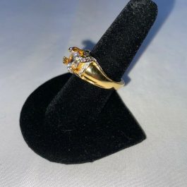Gold Over Sterling Silver Ring w/Large White Stone, Size 8