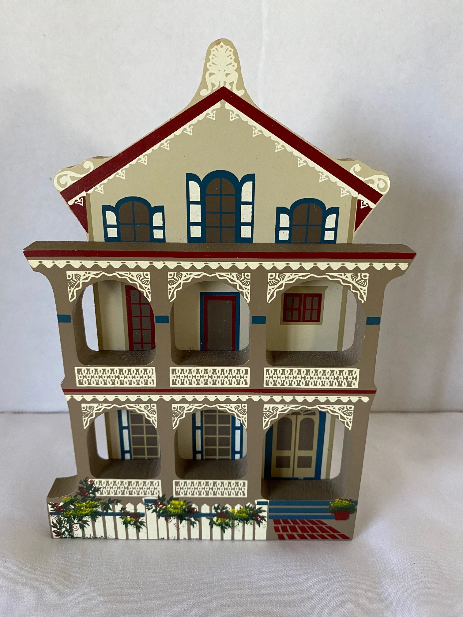 Sheila’s Collectable Wooden Hand Painted Shelf Sitters “Stockton Place Row Houses” 1993