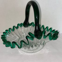 Green Edged Clear Glass Basket – Hand Blown