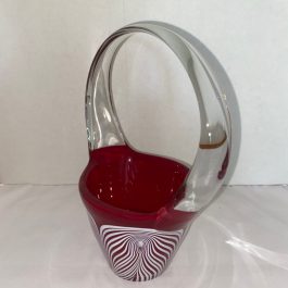 Art Glass Handled Basket with Red, White and Clear Glass – HEAVY