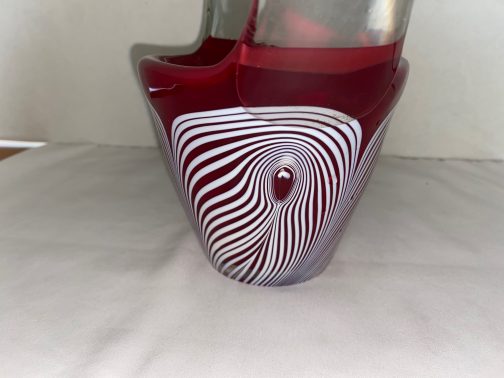 Art Glass Handled Basket with Red, White and Clear Glass - HEAVY