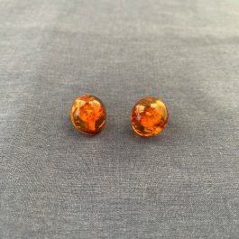 Sterling Silver & Amber Button Clip Earrings