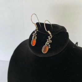 Sterling Silver Dangling Earrings w/Orange Stone