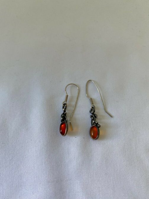 Sterling Silver Dangling Earrings w/Orange Stone