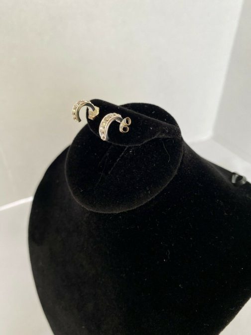 Sterling Silver Half Hoop Earrings w/Clear Stones
