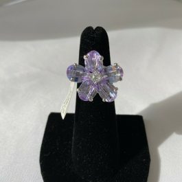 Sterling Silver & Lavender/Lilac Briolette CZ Flower Ring (New)