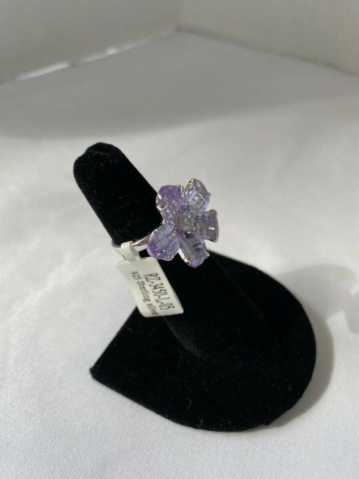 Sterling Silver & Lavender/Lilac Briolette CZ Flower Ring
