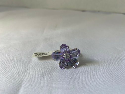 Sterling Silver & Lavender/Lilac Briolette CZ Flower Ring
