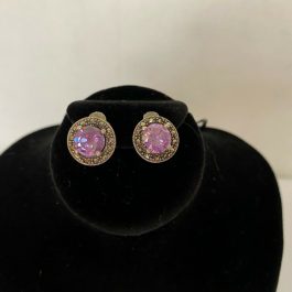 Sterling Silver Marcasite Earrings With Amethyst Colored Center Stone