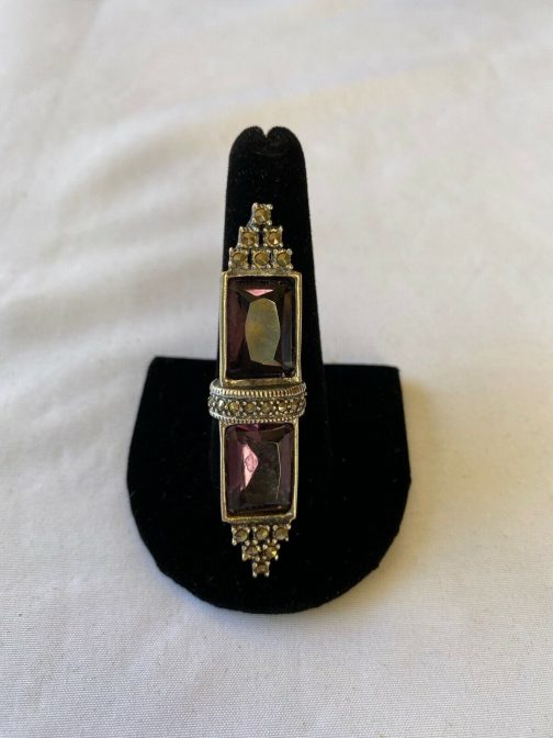 Sterling Silver Marcasite and Purple Stone Pendant