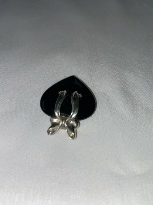 Sterling Silver & Onyx Heart Pendant With Bow Shaped Barrel