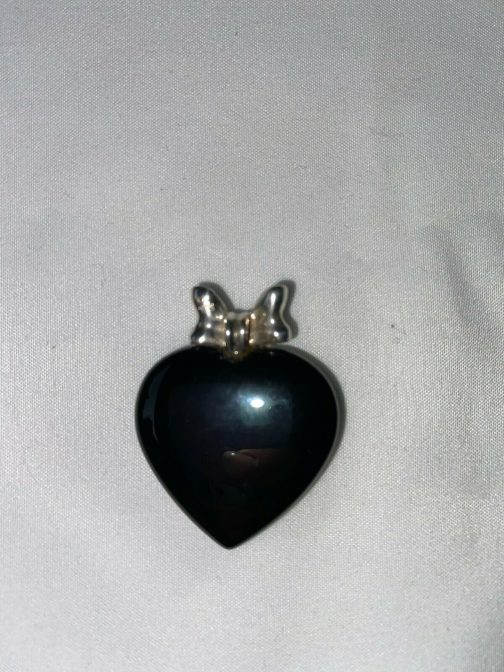 Sterling Silver & Onyx Heart Pendant With Bow Shaped Barrel