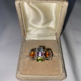 Sterling Silver Ring Accented With Multi-Colored Stones, Size 9