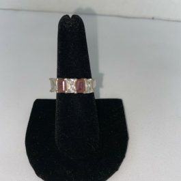 Sterling Silver Ring, Size 7.75 With 2 Purplish and 3 Clear Stones