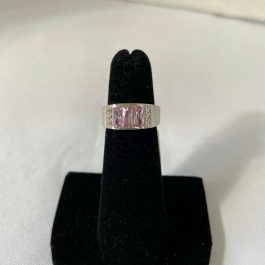 Sterling Silver Statement Piece – Channel Set Pink Faceted CZ Band Ring (New)