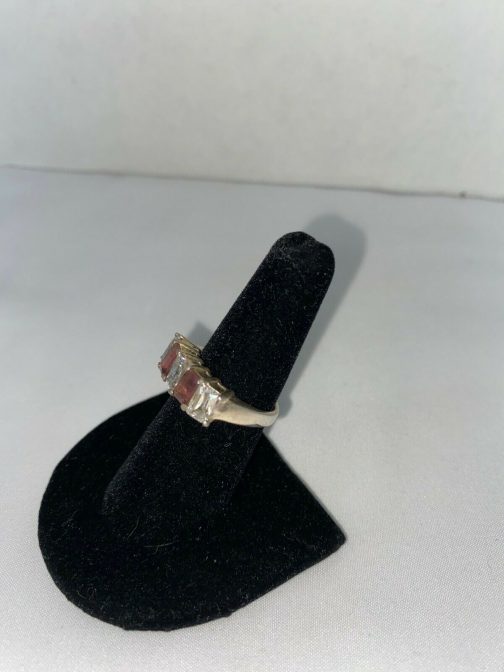 Sterling Silver Ring, Size 7.75 With 2 Purplish and 3 Clear Stones
