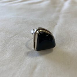 Sterling Silver And Onyx Triangular Estate Ring, Size 5.5