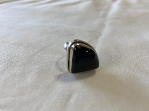 Sterling Silver And Onyx Triangular Estate Ring