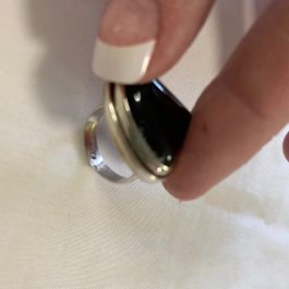 Sterling Silver And Onyx Triangular Estate Ring, Size 5.5