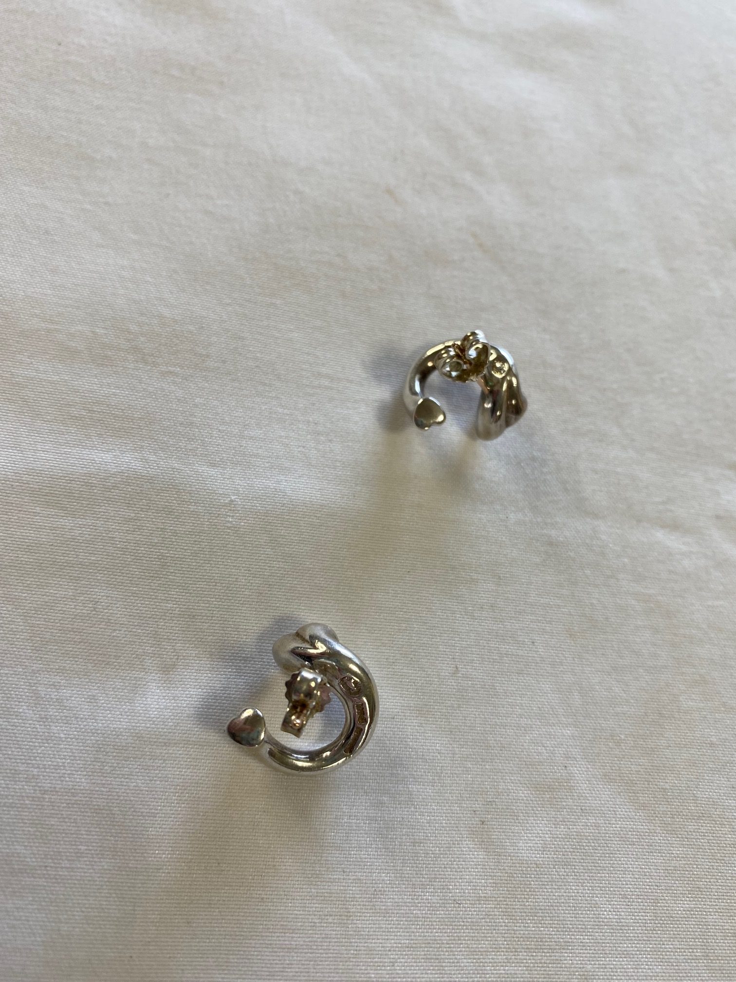 Denmark Stamped Sterling Silver Heart Wrap Pierced Earrings