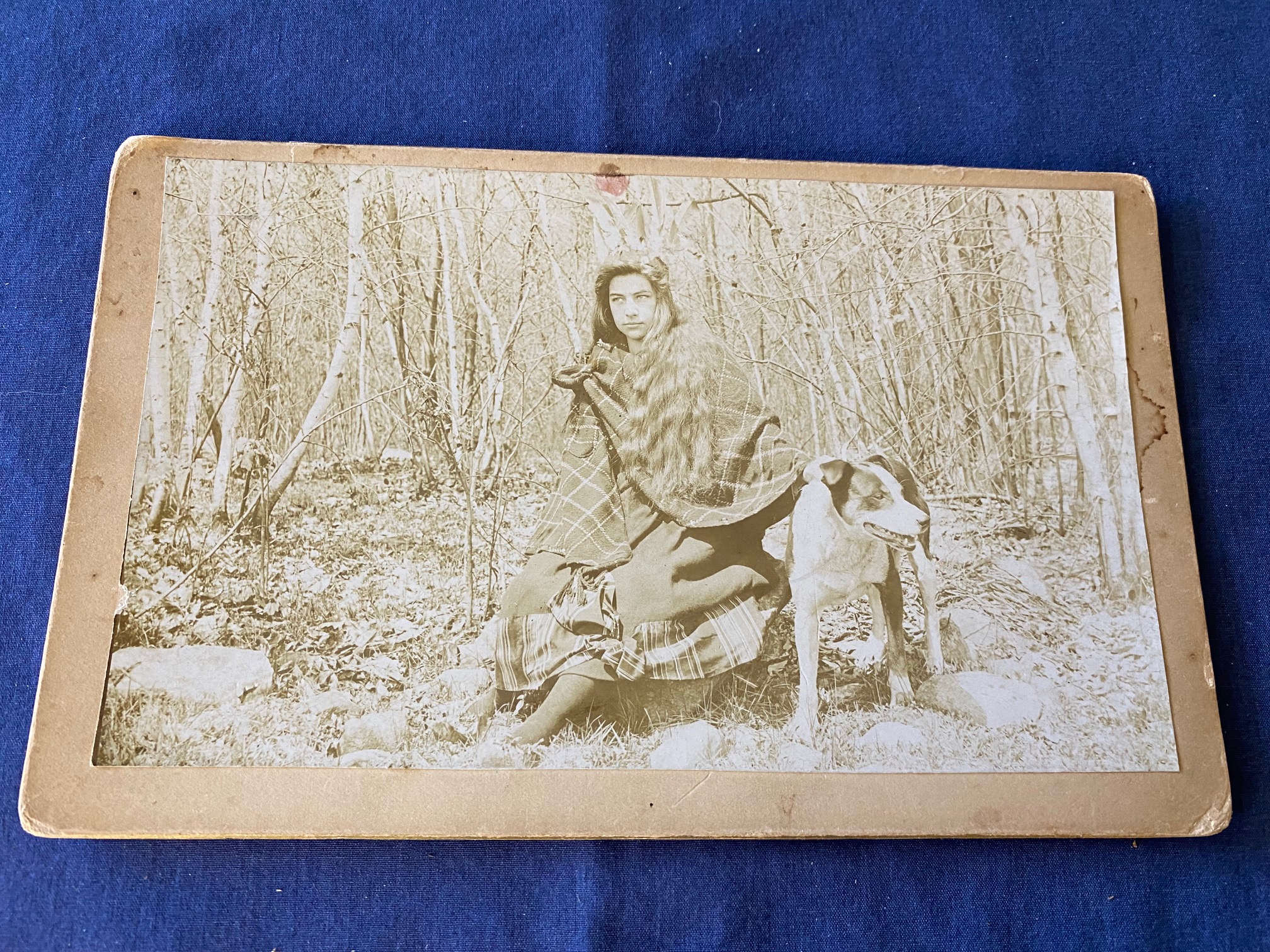 Old Real Photo Native American Indian Girl With Dog, 1898, Notes On Back