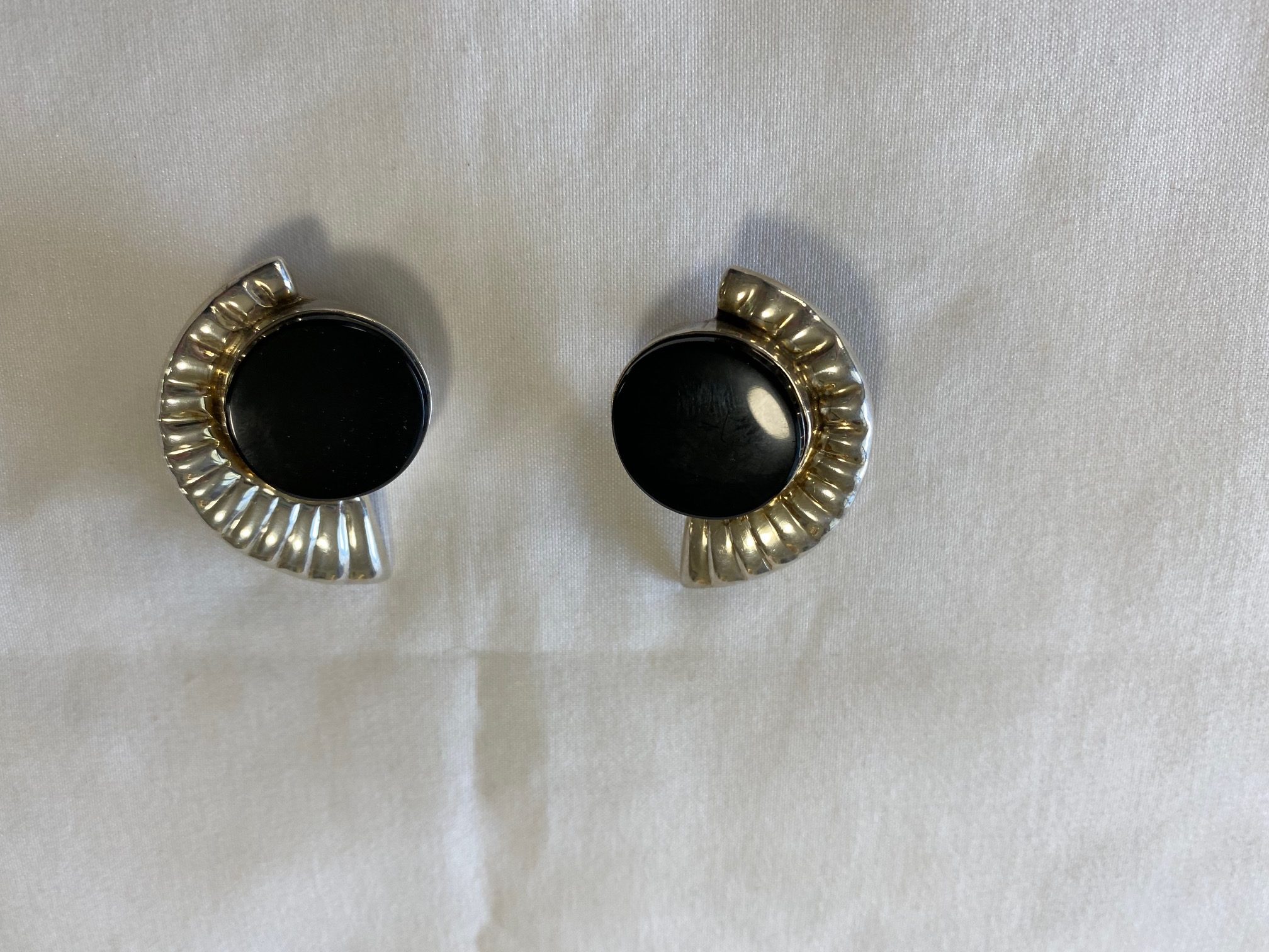 Mexican 925 Silver and Onyx Clip-on Earrings