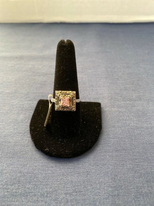 Gorgeous! Sterling Silver Pink CZ & Marcasite Ring (New)