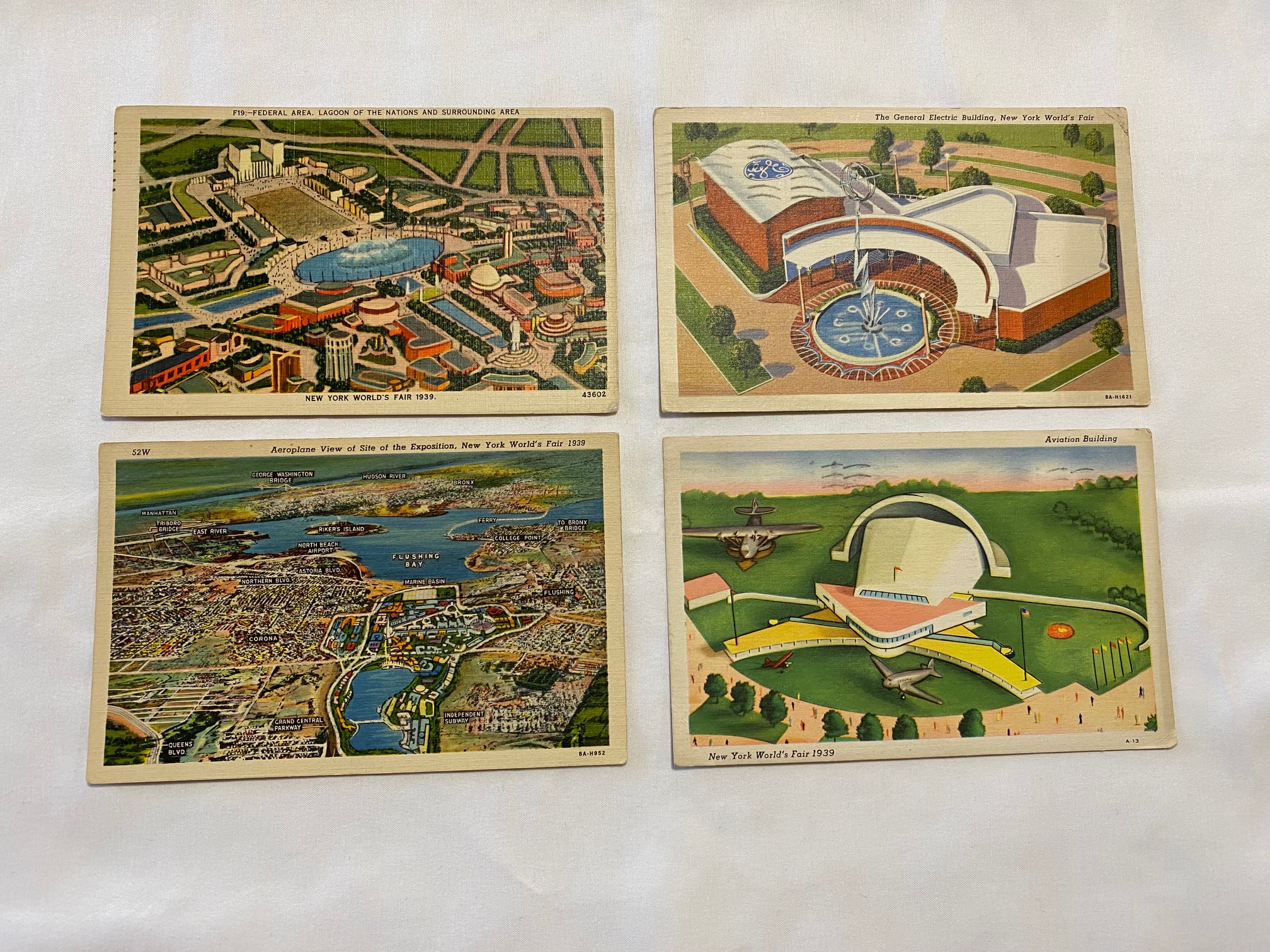 Lot Of 4 USED 1939 New York World’s Fair Postcards – Estate Find