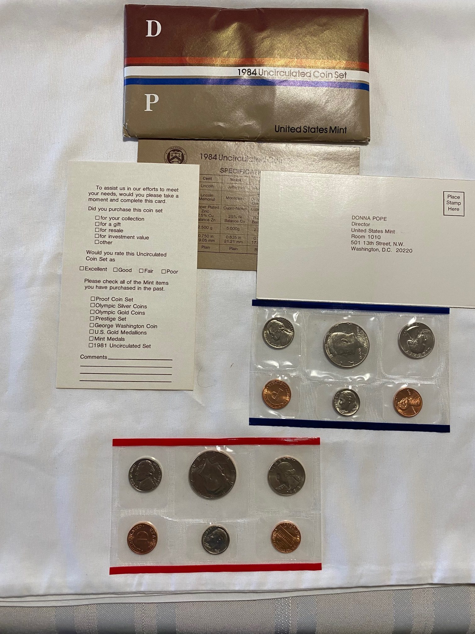 1984 P & D US Mint Set With Envelope – Total Of 12 Coins