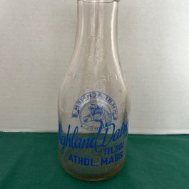 W.H. Blackmer, Highland Dairy Athol, Mass (Blue Print Color) 1 Quart Milk Bottle