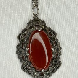 Vintage Sterling Silver Necklace with Orange/Brown Stone