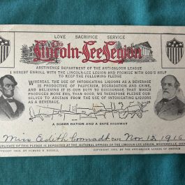 Lincoln-Lee Legion Abstinence Department Of The Anti-Saloon League Pledge Card