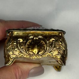 Vintage Footed Courting Scene Hinged Lid Jewelry Casket Made In JAPAN