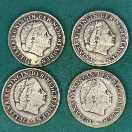 Group Of 4 1952 Netherlands Antilles 1 Gulden SILVER Coins From An Estate