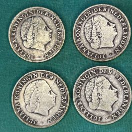 Group Of 4 1952 Netherlands Antilles 1 Gulden SILVER Coins From An Estate