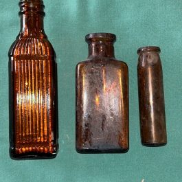 Group Of 3 Dug Dark Amber Bottles, Nice Condition