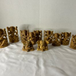 Lot Of 11 Hand Carved Asian Looking Figures, 4” Tall And Smaller, Unknown Maker