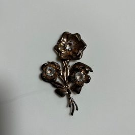 Sterling Silver Triple Flower Brooch w/CZ Stones