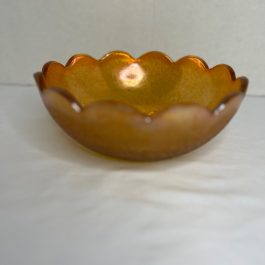 Jeanette Marigold Orange Carnival Glass Crackle 7.5″ Bowl Scalloped