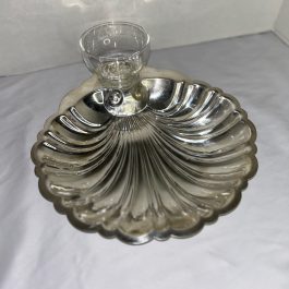 Silverplate Clamshell Shaped Veggie or Chip and Dip Tray with Glass Dip Insert