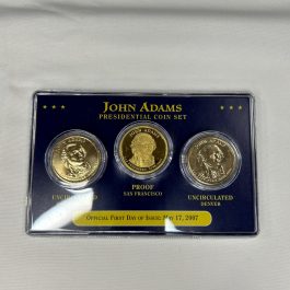 John Adams Presidential $1 Coin Set P, D & S First Day of Issue