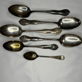 6 Antique Spoons, 4 Serving Spoons, 1 Soup Spoon, 1 Teaspoon