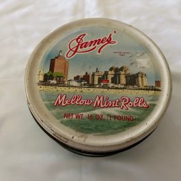 Antique James Mellow Mint Rolls Advertising Tin