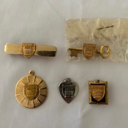 Group of 5 MVT Mergenthaler1953 Pendants, 2 Pins and Tie Clip Pendants, 2 Pins and Tie Clip