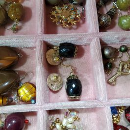 Jewelry Box of Earring Pairs, All Pierced Except 1 Clip-On, Plus 1 Brouche