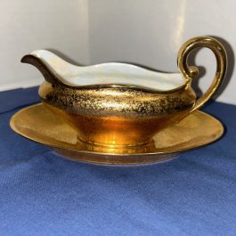 Limoges Gold Toned Gravy Boat and Saucer #9897