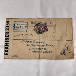 WW2 Censored London To Northern Ireland Cover, Registered, Postage Due Stamp