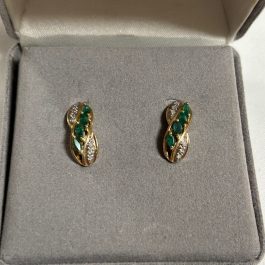 STUNNING Gold Over Sterling Silver Earrings w/Green Stones