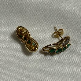 STUNNING Gold Over Sterling Silver Earrings w/Green Stones